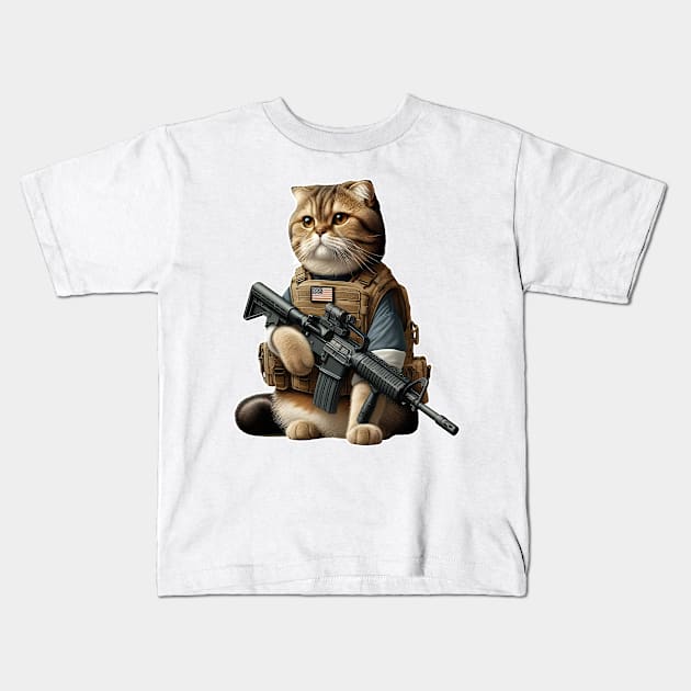 Tactical Cat Kids T-Shirt by Rawlifegraphic